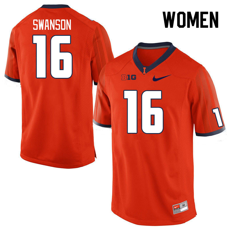 Women #16 Cal Swanson Illinois Fighting Illini College Football Jerseys Stitched Sale-Orange